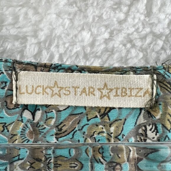 Luck Star Ibiza 100% Silk High Low Button Up Midi Dress Ruffled Hem Unique Print - Picture 15 of 16